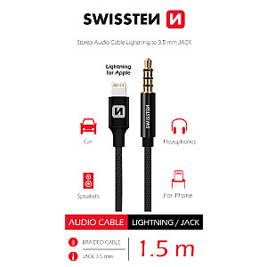 Swissten Textile Аудио Адаптер Lightning / 3,5 mm / 1.5m
