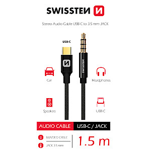Swissten Textile Audio Adapteris USB-C / 3,5 mm / 1.5m