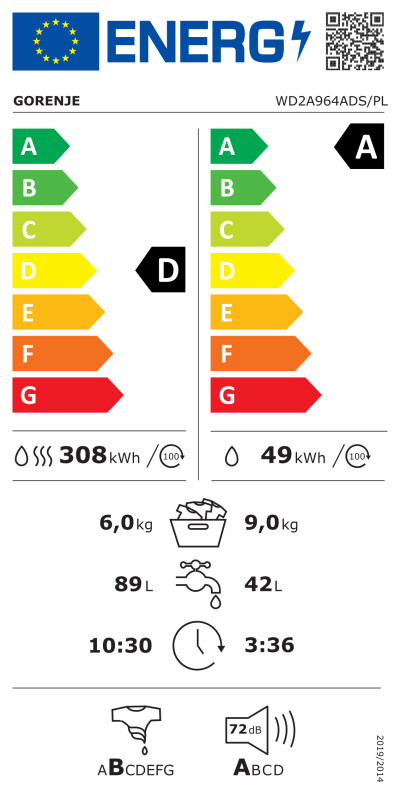 Veļas-žāvējamā mašīna GORENJE WD2A964ADS/PL