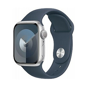 Apple Watch 9 GPS, 41 мм, алюминий, серебристый | Спортивный ремень Storm Blue S/M