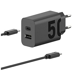 Зарядное устройство Motorola TurboPower 50 Вт Duo USB-C + USB-A с кабелем USB-C, черный