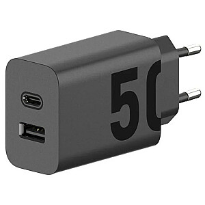 Motorola TurboPower 50 W Duo USB-C + USB-A lādētājs ar USB-C kabeli, melns