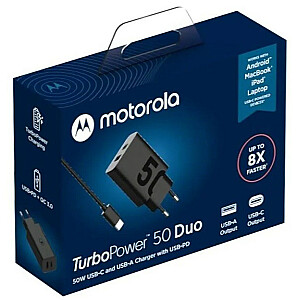 Зарядное устройство Motorola TurboPower 50 Вт Duo USB-C + USB-A с кабелем USB-C, черный