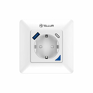 Настенная розетка Tellur Smart WiFi 3600 Вт 16 А, PD20 Вт, USB 18 Вт, считывание энергопотребления, белый