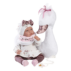 Кукла Тина с подушкой лебедем 44 см (плачет, говорит, с соской, мягкое тело) Испания LL84456