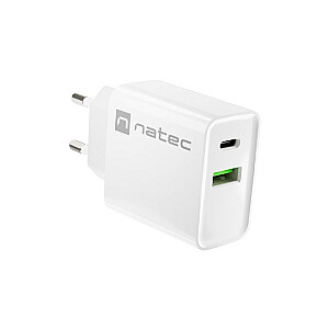 NATEC USB LĀDĒTĀJS RIBERA USB-A+USB-C 20 W PD WHITE