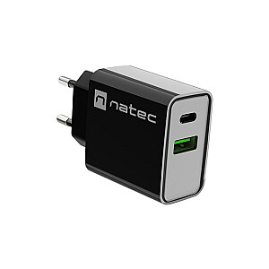 USB LĀDĒTĀJS NATEC RIBERA USB-A+USB-C 20 W PD BLACK