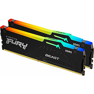 Atmiņa Kingston Fury Beast RGB, DDR5, 32 GB, 4800 MHz, CL38 (KF548C38BBAK2-32)