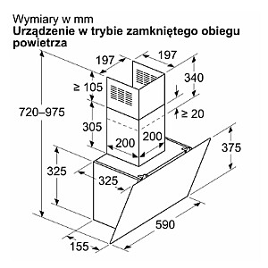 Pārsegs Bosch Serie 2 DWK97JM20, pie sienas stiprināms modelis Balts 550 m³/h A