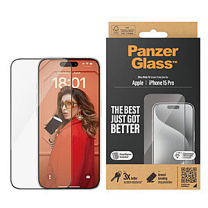 PanzerGlass Screen protector Apple iPhone 15 Pro Glass Clear Ultra-Wide Fit Easy installation; Fingerprint resistant; Anti-yellowing