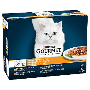 PURINA Gourmet Perle Duck, индейка, баранина, тунец - влажный корм для кошек - 12х85 г