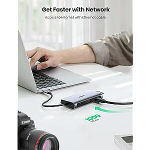 Interfeisa centrmezgls Ugreen 80133 USB 3.2 Gen 1 (3.1 Gen 1) Type-C 5000 Mbps pelēks