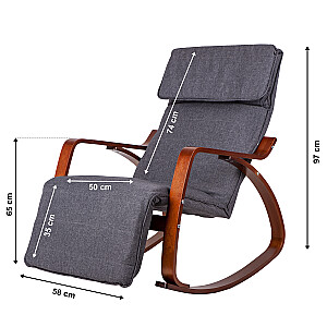 Šūpuļkrēsls ar regulējamu kāju balstu, koka roku balstiem