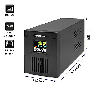 Qoltec 53770 interaktīvā nepārtrauktās barošanas līnija | Monolīts | 1500VA | 900 W | LCD | USB