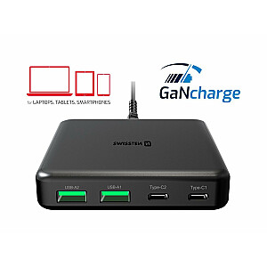 Swissten Desktop GaN Charger Adaperis 2x USB-C /  2xUSB / 65W  DELIVERY BLACK