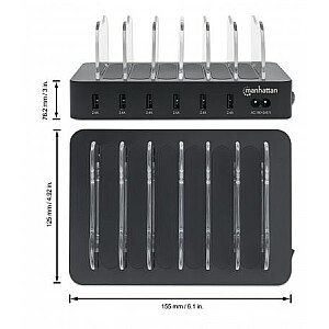 Зарядная станция Manhattan, 6 портов USB-A, Выходы: 6x 2,4 А, Smart IC, светодиодные индикаторы, черный, трехлетняя гарантия, коробка