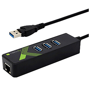 Techly 105803 Сетевая карта/адаптер USB-A 3.0 Gigabit Ethernet RJ45, 3 USB-концентратора