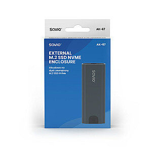 Korpuss ārējam diskam Savio M.2 SSD NVMe, USB-C 3.1, AK-67, pelēks