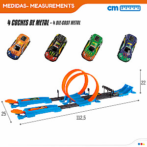 Autotrase ar cilpām un tramplīnu (komplektā 4 metāla mašīnas) 6+ CB49897