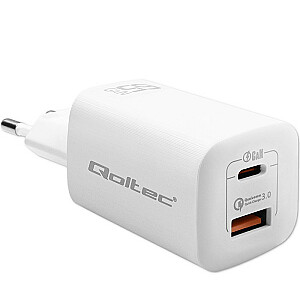 Зарядное устройство для мобильных устройств Qoltec 50765 Ноутбук, портативная игровая консоль, внешний аккумулятор, смартфон, умные часы, планшет Белый AC Быстрая зарядка в помещении