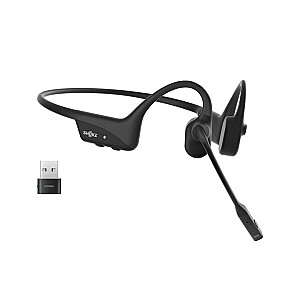 SHOKZ OpenComm2 UC bezvadu Bluetooth videokonferenču austiņas ar kaulu vadītspēju un USB-A adapteri | 16 stundu sarunu laiks, 29 m bezvadu diapazons, 1 stunda uzlādes laiks | Iekļauts trokšņu slāpēšanas mikrofons un adapteris, melns (C110-AA-BK)