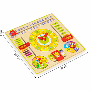 Koka izglītojošais manipulatīvais dēlis, kalendāra pulkstenis ECOTOYS