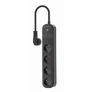 Удлинитель Gembird Smart с зарядным устройством USB, 4 французских розетки, черный