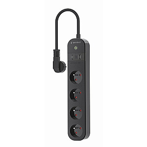 Удлинитель Gembird Smart с зарядным устройством USB, 4 французских розетки, черный