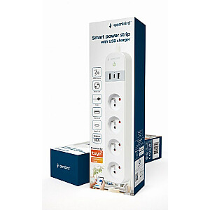 Gembird Smart Power Strip ar USB lādētāju, 4 franču kontaktligzdas, balts