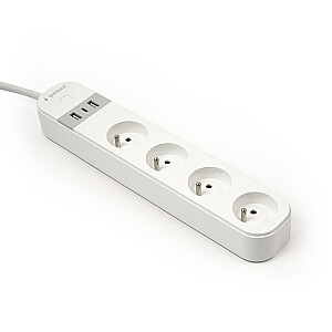 Gembird Smart Power Strip ar USB lādētāju, 4 franču kontaktligzdas, balts