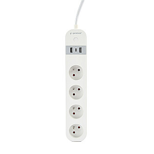 Gembird Smart Power Strip ar USB lādētāju, 4 franču kontaktligzdas, balts