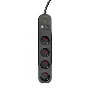 Gembird Smart Power Strip ar USB lādētāju, 4 franču kontaktligzdas, melna