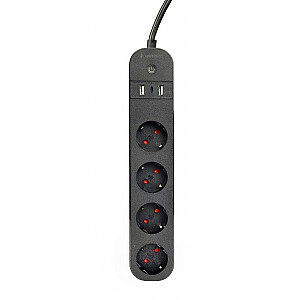 Gembird Smart Power Strip ar USB lādētāju, 4 franču kontaktligzdas, melna