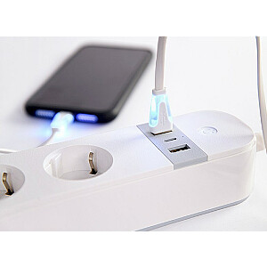 Gembird Smart pagarinātājs ar USB lādētāju, 4 franču ligzdas, balts