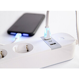 Gembird Smart pagarinātājs ar USB lādētāju, 4 franču ligzdas, balts
