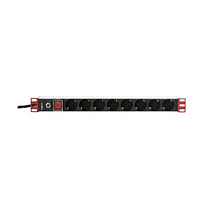 Techly 106893 Rack PDU 19 "1U, 8x Schuko, 250V / 16A, 3m kabelis