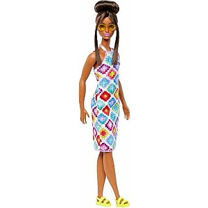 Mattel Fashionistas lelle Bārbija krāsainā tamborētā kleitā HJT07