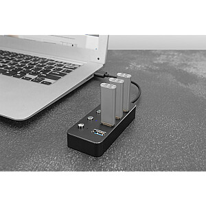 Концентратор Digitus USB 3.0, 4 порта, переключаемый, алюминиевый корпус
