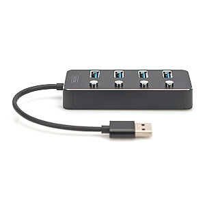 Digitus USB 3.0 centrmezgls, 4 porti, pārslēdzams, alumīnija korpuss
