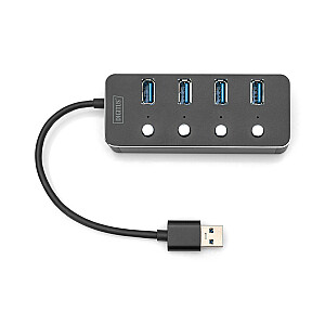 Digitus USB 3.0 centrmezgls, 4 porti, pārslēdzams, alumīnija korpuss