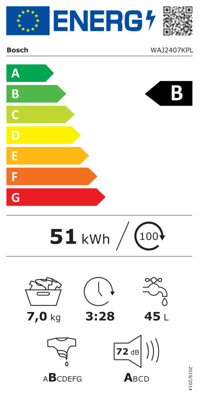 Veļas mašīna BOSCH WAJ2407KPL