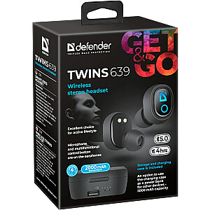 Austiņas Defender Twins 639 Vadu un bezvadu ausīs ievietojamas austiņas zvaniem/mūzikai Mikro-USB Bluetooth melns