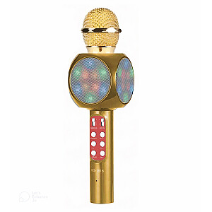 Goodbuy LED 360 karaoke mikrofons ar Bluetooth skaļruni | 5W | aux | balss modulators | USB | Micro SD zelta krāsā