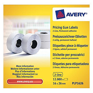 Этикетки Avery Price в рулоне для двухрядной этикетировочной машины; постоянно; 1200 этикеток/рулон; 10 рулонов/упаковка; 16 х 26 мм, белый