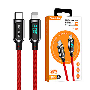 KAKUSIGA KSC-599 USB-C -> Lightning uzlādes kabelis 20W | LCD displejs | 120 cm sarkans