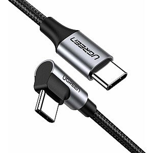 Ugreen USB kabelis USB-C uz USB-C kabelis, leņķa UGREEN US255.3A, 60W, 0,5m (melns)