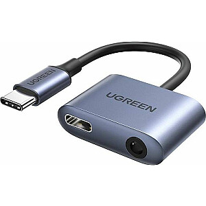 USB adapteris Ugreen CM231 USB-C — ligzda 3,5 mm + USB-C Szhary (UGR1093GRY)