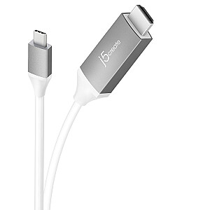 j5izveidojiet USB-C uz HDMI 4K adapteri (USB-C m līdz 4K HDMI m, 1,8 m; krāsa: balta, sudraba) JCC153G-N