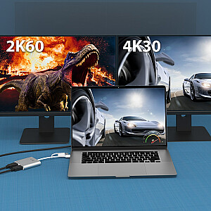 j5izveidojiet USB-C uz divu HDMI vairāku monitoru adapteri (USB-C/USB3.1m - 1x4K HDMI f + 1xHDMI f 20cm; sudrabs) JCA365-N