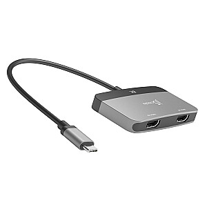 j5izveidojiet 8K USB-C uz Dual HDMI displeja adapteri (USB-C m - 2x4K HDMI f 20cm; sudraba krāsa) JCA465-N